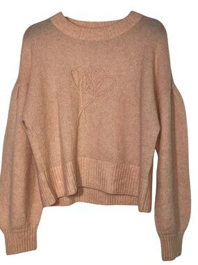 Petite Studio NYC Floral Super Kid Mohair Wool Sweater Puff Sleeve Sz LG